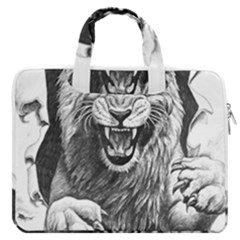 Drawing Angry Male Lion Roar Animal Macbook Pro 13  Double Pocket Laptop Bag by danenraven