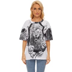 Drawing Angry Male Lion Roar Animal Oversized Basic Tee by danenraven