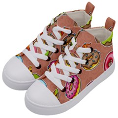 Doughnut Doodle Colorful Seamless Pattern Kids  Mid-top Canvas Sneakers by Wegoenart