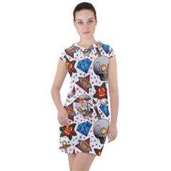 Full Color Flash Tattoo Patterns Drawstring Hooded Dress by Wegoenart