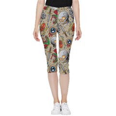 Tattoo Pattern Inside Out Lightweight Velour Capri Leggings  by Wegoenart