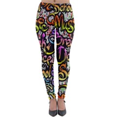 Graffiti Word Seamless Pattern Lightweight Velour Leggings by Wegoenart