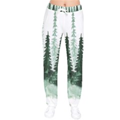 Tree Watercolor Painting Pine Forest Green  Nature Women Velvet Drawstring Pants by Wegoenart