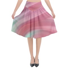 Gradient Pink Green Flared Midi Skirt