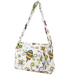 Bee Doodle Cartoon Front Pocket Crossbody Bag by Wegoenart