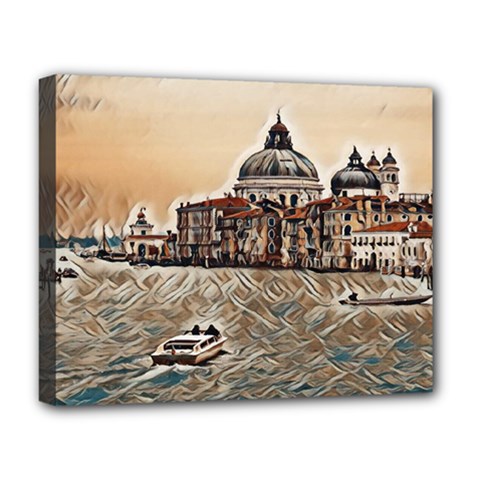 Boat In Venice San Mark`s Basilica - Italian Tour Vintage Deluxe Canvas 20  X 16  (stretched) by ConteMonfrey