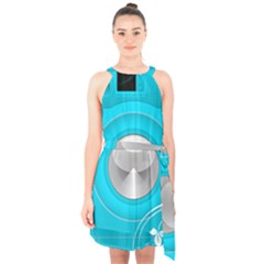 Blue Washing Machine, Electronics Halter Collar Waist Tie Chiffon Dress by Jancukart