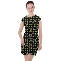 Leaves Motif Random Print Pattern Drawstring Hooded Dress by dflcprintsclothing