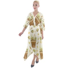 Plant Pot Easter Quarter Sleeve Wrap Front Maxi Dress by ConteMonfrey