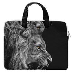 Roar Angry Male Lion Black Macbook Pro 13  Double Pocket Laptop Bag by danenraven