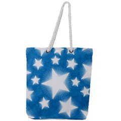 Snowflakes And Star Patterns Blue Stars Full Print Rope Handle Tote (large)