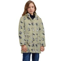 Insects Pattern Kid s Hooded Longline Puffer Jacket by Valentinaart