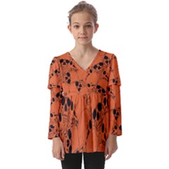 Skull Pattern Kids  V Neck Casual Top by Valentinaart