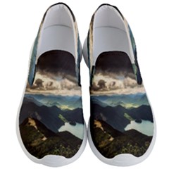 Mountains Sky Clouds Sunset Peak Overlook River Men s Lightweight Slip Ons by danenraven