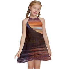 Sunset Island Tropical Sea Ocean Water Travel Kids  Halter Collar Waist Tie Chiffon Dress