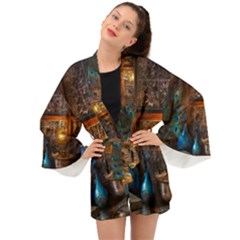 Blue Coffee Cups Cups Coffee Snack Blue Color Long Sleeve Kimono by danenraven