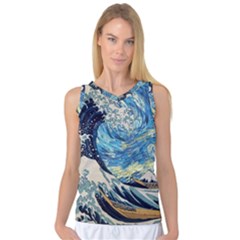 The Great Wave Of Kanagawa Painting Starry Night Vincent Van Gogh Women s Basketball Tank Top