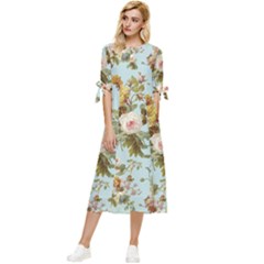 Flowers Vintage Floral Bow Sleeve Chiffon Midi Dress