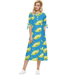 Pattern Aliens Bow Sleeve Chiffon Midi Dress