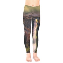 Waterfall Cascade Mountains Cliffs Northern Lights Kids  Classic Winter Leggings