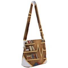 Bookshelf Heart Zipper Messenger Bag