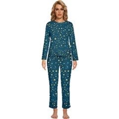 Star Golden Pattern Christmas Design White Gold Womens  Long Sleeve Lightweight Pajamas Set by Ravend