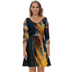 Flame Deep Sea Underwater Creature Wild Shoulder Cut Out Zip Up Dress by Pakemis