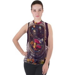 Astronaut Universe Planting Flowers Cosmos Jpg Mock Neck Chiffon Sleeveless Top by Pakemis