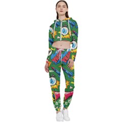 Pop Art Colorful Seamless Pattern Cropped Zip Up Lounge Set