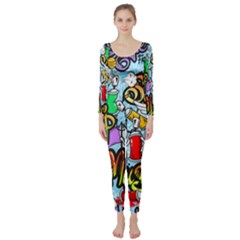 Graffiti Characters Seamless Patterns Long Sleeve Catsuit by Pakemis