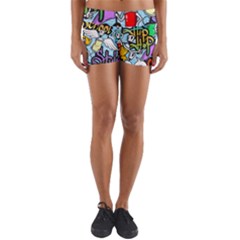 Graffiti Characters Seamless Patterns Yoga Shorts by Pakemis