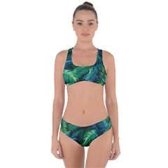 Tropical Green Leaves Background Criss Cross Bikini Set