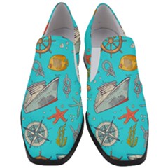 Colored-sketched-sea-elements-pattern-background-sea-life-animals-illustration Women Slip On Heel Loafers by Pakemis