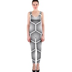 Halftone-tech-hexagons-seamless-pattern One Piece Catsuit by Pakemis