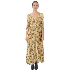 Seamless-pattern-with-different-flowers Button Up Boho Maxi Dress by Pakemis