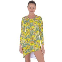 Seamless-pattern-with-graphic-spring-flowers Asymmetric Cut-out Shift Dress by Pakemis