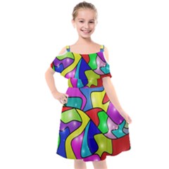 Colorful Abstract Art Kids  Cut Out Shoulders Chiffon Dress by gasi