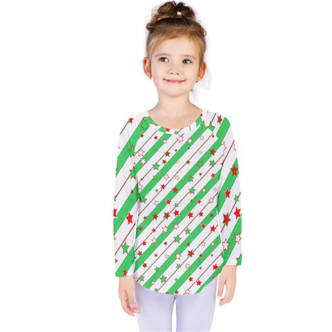 Christmas Paper Stars Pattern Texture Background Colorful Colors Seamless Kids  Long Sleeve Tee by Uceng