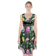 Dinosaur Colorful Funny Christmas Pattern Racerback Midi Dress by Uceng