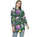 Dinosaur Colorful Funny Christmas Pattern Women s Long Oversized Pullover Hoodie View1