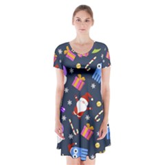 Colorful Funny Christmas Pattern Short Sleeve V-neck Flare Dress by Uceng