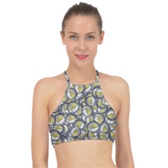 Gong Instrument Motif Pattern Racer Front Bikini Top by dflcprintsclothing