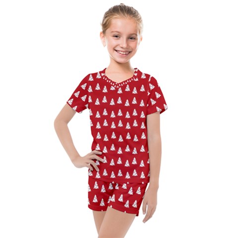 White Christmas Tree Red Kids  Mesh Tee And Shorts Set by TetiBright