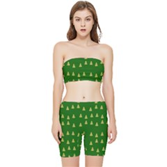 Green Christmas Trees Green Stretch Shorts And Tube Top Set by TetiBright