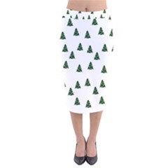 Green Christmas Trees White Velvet Midi Pencil Skirt by TetiBright