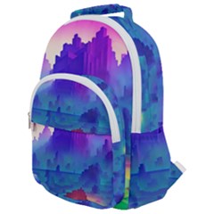 Abstract Geometric Landscape Art 3d Rounded Multi Pocket Backpack by Pakemis