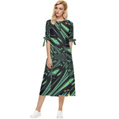 Art Pattern Abstract Design Bow Sleeve Chiffon Midi Dress