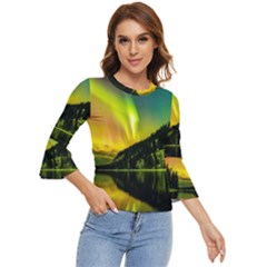 Scenic View Of Aurora Borealis Stretching Over A Lake At Night Bell Sleeve Top