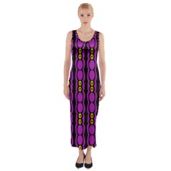 Purple And Yellow Circles On Black Fitted Maxi Dress