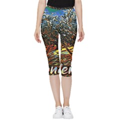 Colorful Verona Olive Tree Inside Out Lightweight Velour Capri Leggings  by ConteMonfrey